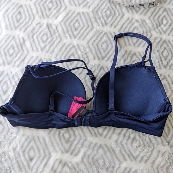 LA senza beyond sexy rhinestones push up navy blue bra size 36B B055 - Picture 2 of 8